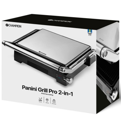 Champion - Paninigrill Pro Health 2in1 med Bordsgrill 2000W PG600 Rostfri - A13447
