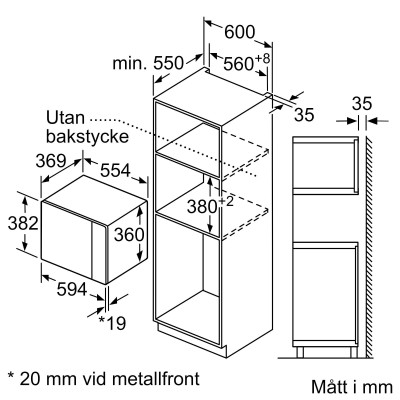 Siemens - BF555LMB1 - iQ500, Inbyggnadsmikro, 59 x 38 cm, Svart