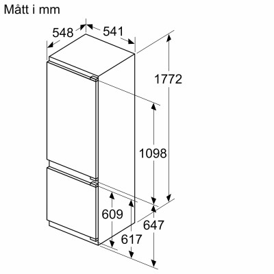 Siemens - KI87VVFE1 - iQ300, Integrerad kyl/frys, 177.2 x 54.1 cm, Platta gångjärn