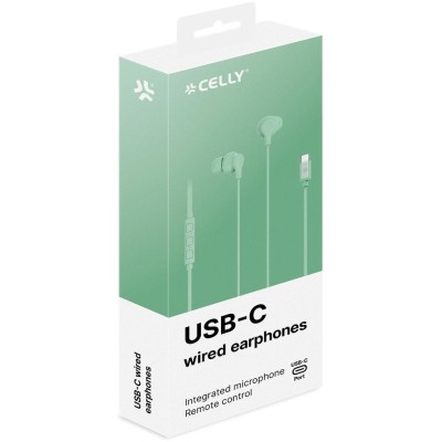 Celly - Hörlurar In-Ear Kabel USB-C UP1600 Ljusgrön - A14929