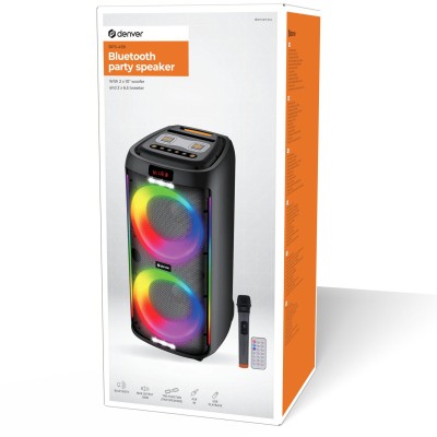 Högtalare Bluetooth 2x10" woofer 100W Batteri LED-ljus BPS-458 Svart