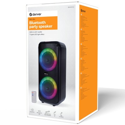 Högtalare Bluetooth 2x6,5" woofers 20W Batteri LED-ljus BPS-354 Svart