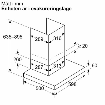 Bosch - DWB65CC60 - Serie 4, Vägghängd köksfläkt, 60 cm, Mattsvart