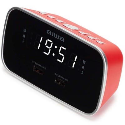 AIWA - Klockradio Två alarm USB ladd-uttag Röd - A14380