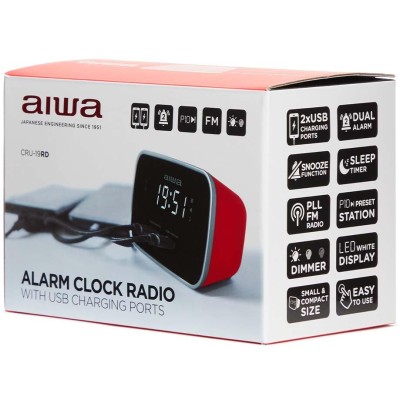 AIWA - Klockradio Två alarm USB ladd-uttag Röd - A14380