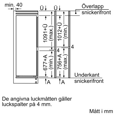 Siemens - KI86V5SE1 - iQ100, Integrerad kyl/frys, 177.2 x 54.1 cm, Glidskenor