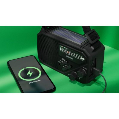 Philips - Radio FM AM Vevradio Solcell Ficklampa TAR1609/00 Svart - A14975