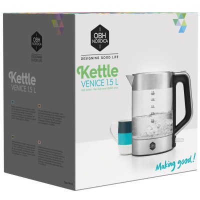 OBH Nordica - Vattenkokare Venice glass kettle 1,5 l. cordless  6418 - A10570