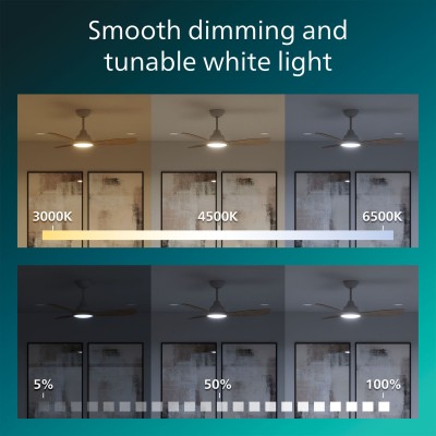 Olas Takfläktslampa Ø106 cm Justerbart vitt ljus Vit+Trä