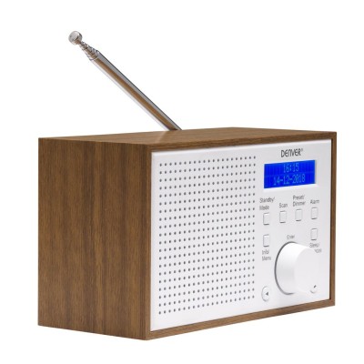 Radio FM DAB+ Klocka Alarm DAB-46W Trä/Vit