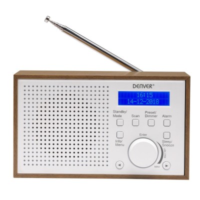 Radio FM DAB+ Klocka Alarm DAB-46W Trä/Vit
