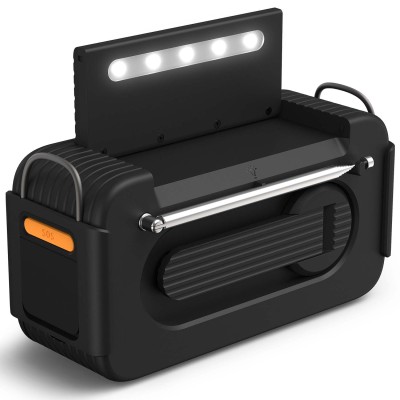 Vevradio IP55 Solcell Batteri Nödlarm Svart