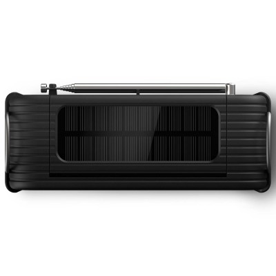 Vevradio IP55 Solcell Batteri Nödlarm Svart