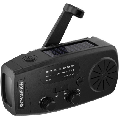 Champion - Vevradio med ficklampa och solcell Svart - A15213
