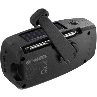 Champion - Vevradio med ficklampa och solcell Svart - A15213