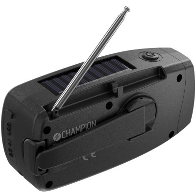 Champion - Vevradio med ficklampa och solcell Svart - A15213
