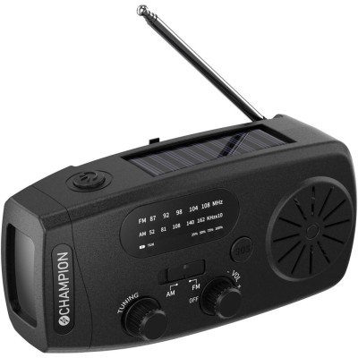 Champion - Vevradio med ficklampa och solcell Svart - A15213