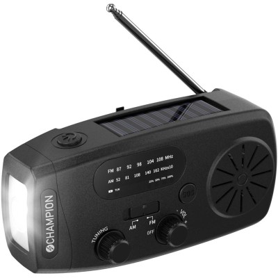 Vevradio med ficklampa och solcell Svart