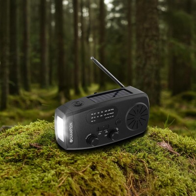 Champion - Vevradio med ficklampa och solcell Svart - A15213