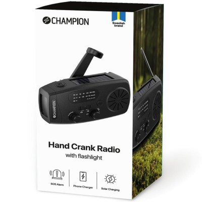 Champion - Vevradio med ficklampa och solcell Svart - A15213