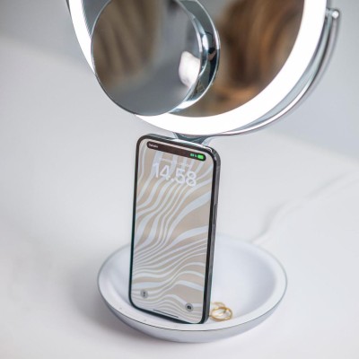 Sharper Image - Bathroom Wireless Charger with Mirror Round LED 8inch - A11455