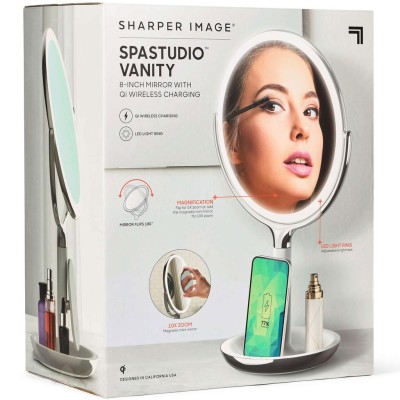 Sharper Image - Bathroom Wireless Charger with Mirror Round LED 8inch - A11455