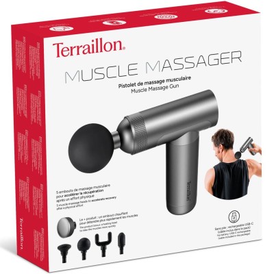 Terraillon - Massagepistol Muscle Massager med värme, 5st tillbehör - A13133